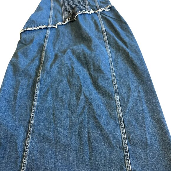 Zara Strapless Denim Dress Midi Length High Slit Rare Stretch Size Large Women's - Picture 10 of 12